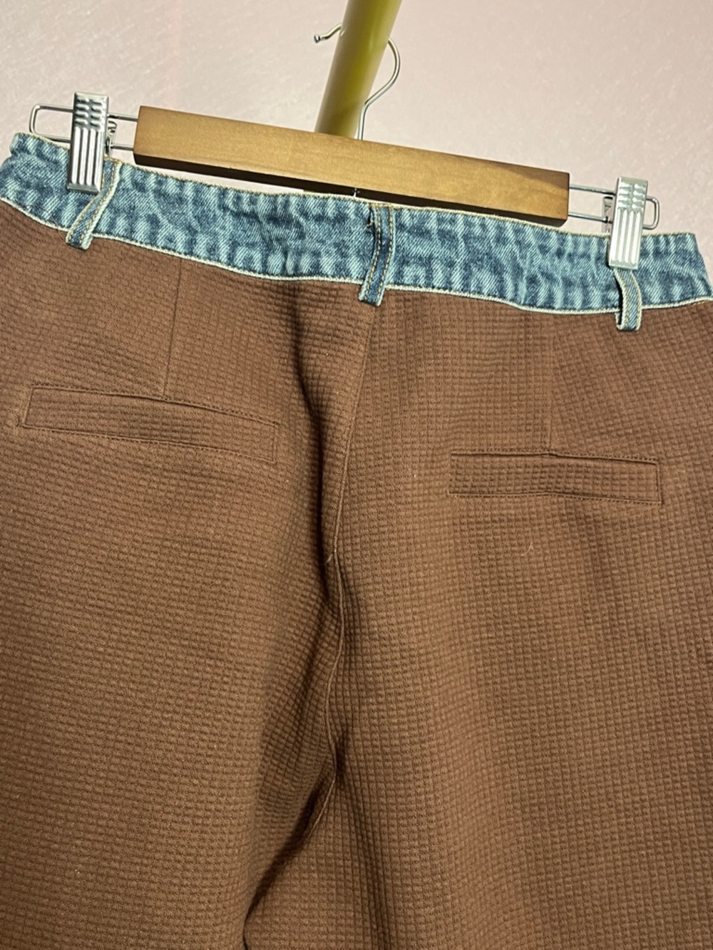 Brown Cropped Ankle Pants with Blue Denim Trim - Picture 5 of 7